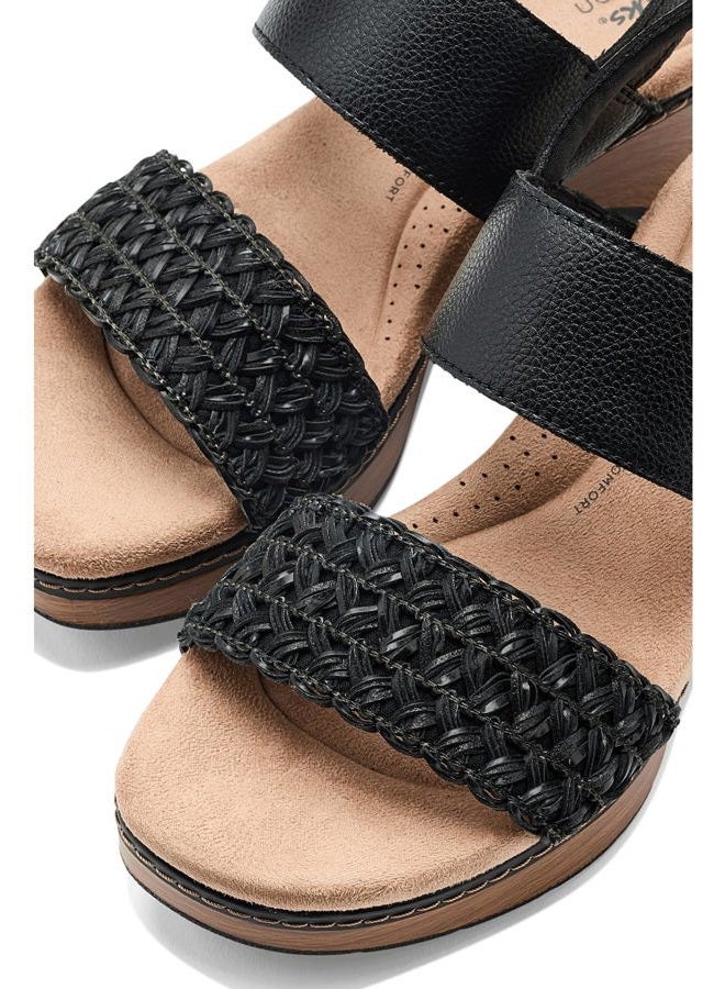 clarks Women's Seannah Step Wedge Sandal, Black Leather, 41 EU - Image 2