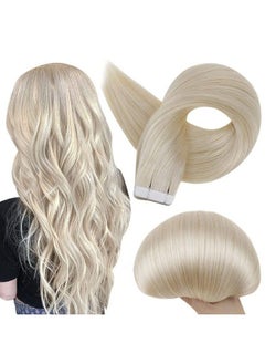 Full Shine Fashion Tape Hair Extensions Real Human Hair Couture Short 12 Inch Color 60 Platinum Blonde Tape In Remy Extensions 20 Pieces 30G Full Thick Ends Hair Piece For Invisible Tape Extensions  - Image 1