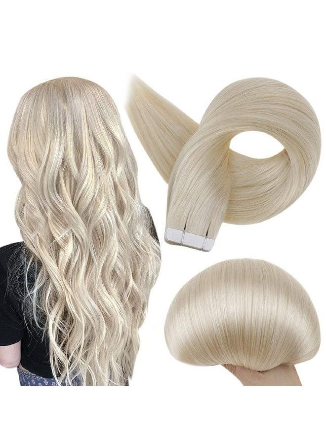 Full Shine Fashion Tape Hair Extensions Real Human Hair Couture Short 12 Inch Color 60 Platinum Blonde Tape In Remy Extensions 20 Pieces 30G Full Thick Ends Hair Piece For Invisible Tape Extensions  - Image 1