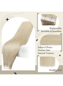 Full Shine Fashion Tape Hair Extensions Real Human Hair Couture Short 12 Inch Color 60 Platinum Blonde Tape In Remy Extensions 20 Pieces 30G Full Thick Ends Hair Piece For Invisible Tape Extensions  - Image 3