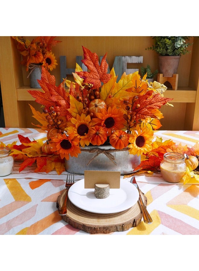 Winlyn Winlyn 10" Fall Floral Arrangement in Galvanized Metal Oval Planter Artificial Autumn Harvest Maple Leaf Floral Stems Faux Potted Plants Table Centerpiece for Farmhouse Wedding Home Mantel Décor  - Image 4