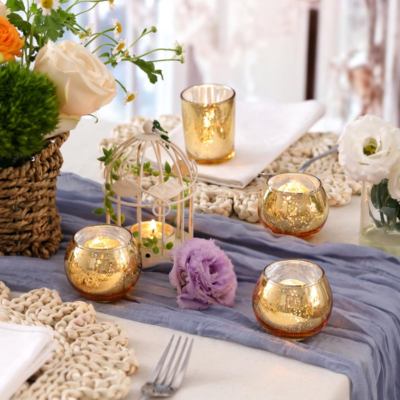 Volens Round Gold Votive Candle Holders, Mercury Glass Candle Holder Set of 12, Wedding Decorations for Table - Image 3