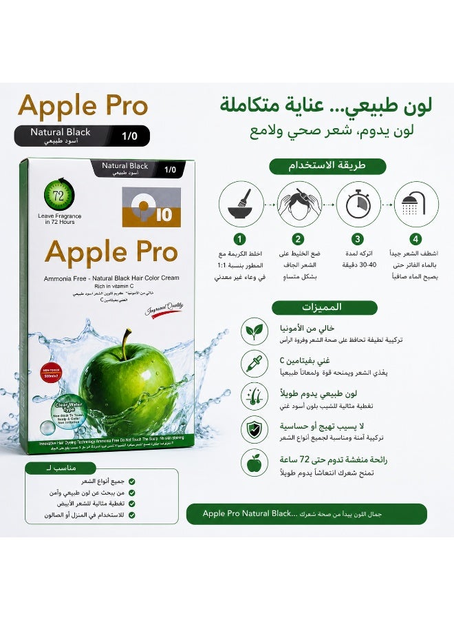 Apple Pro Hair Color Cream Ammonia-Free 1/0 Natural Black Dye Clear Water Type (500ml x 2) - Image 2