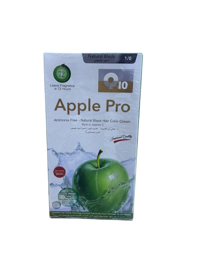 Apple Pro Hair Color Cream Ammonia-Free 1/0 Natural Black Dye Clear Water Type (500ml x 2) - Image 3