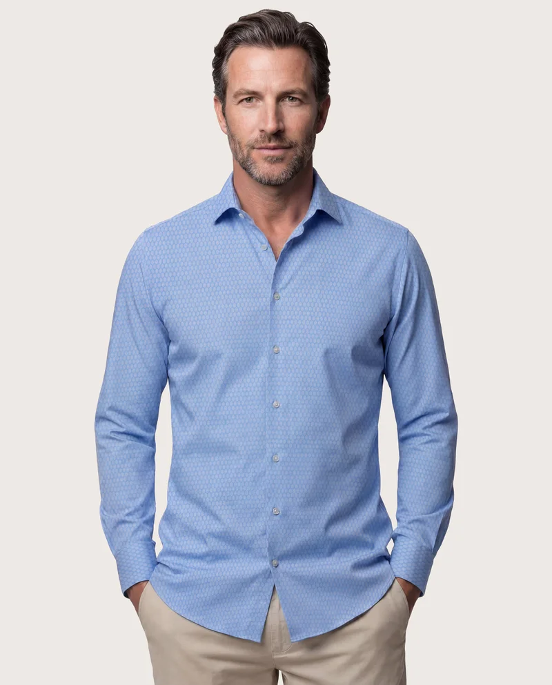 كاميتشسما Trendy Light Blue Jacquard Slim Comfort Shirt