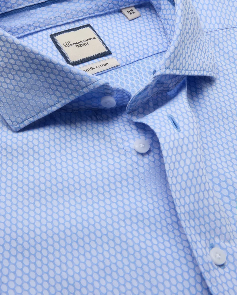 كاميتشسما Trendy Light Blue Jacquard Slim Comfort Shirt