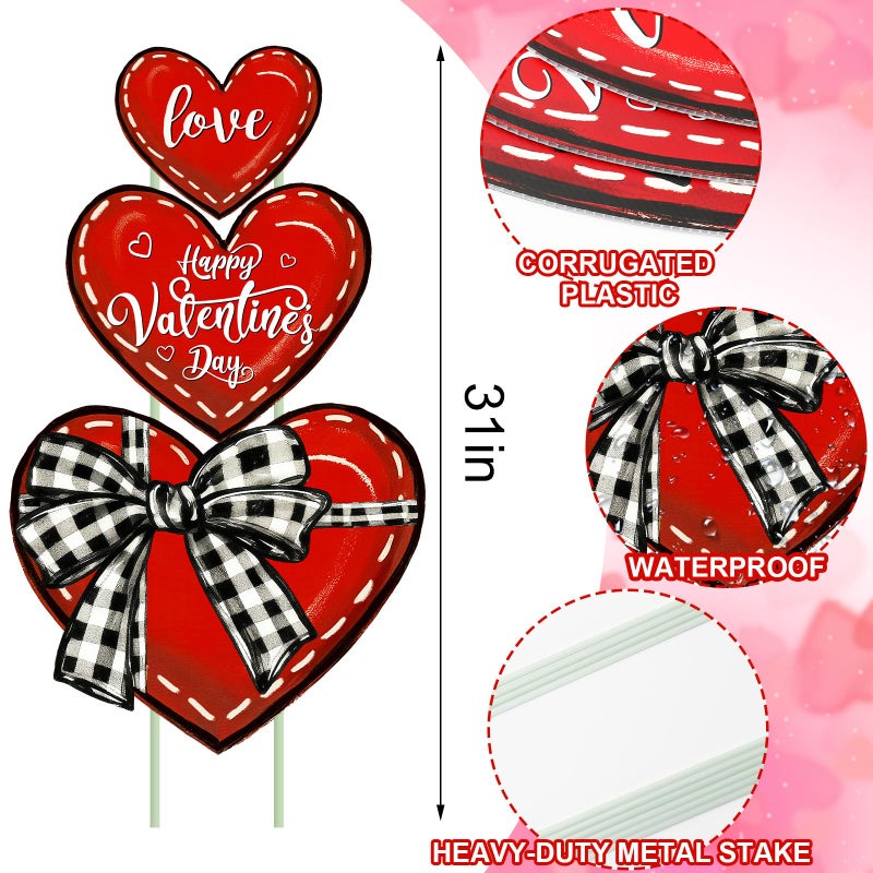 FYSUIMU Valentine' s Day Outdoor Decorations Heart Yard Stake 31 Inch Red Love Heart Yard Sign for Wedding Anniversary Garden Lawn Patio Front Porch Decor - Image 2