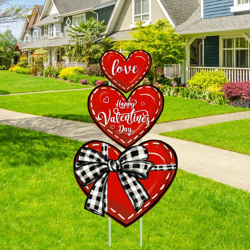 FYSUIMU Valentine' s Day Outdoor Decorations Heart Yard Stake 31 Inch Red Love Heart Yard Sign for Wedding Anniversary Garden Lawn Patio Front Porch Decor - Image 1