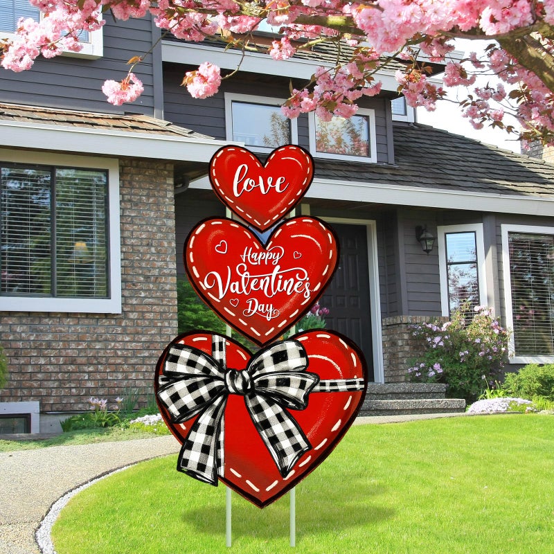 FYSUIMU Valentine' s Day Outdoor Decorations Heart Yard Stake 31 Inch Red Love Heart Yard Sign for Wedding Anniversary Garden Lawn Patio Front Porch Decor - Image 4