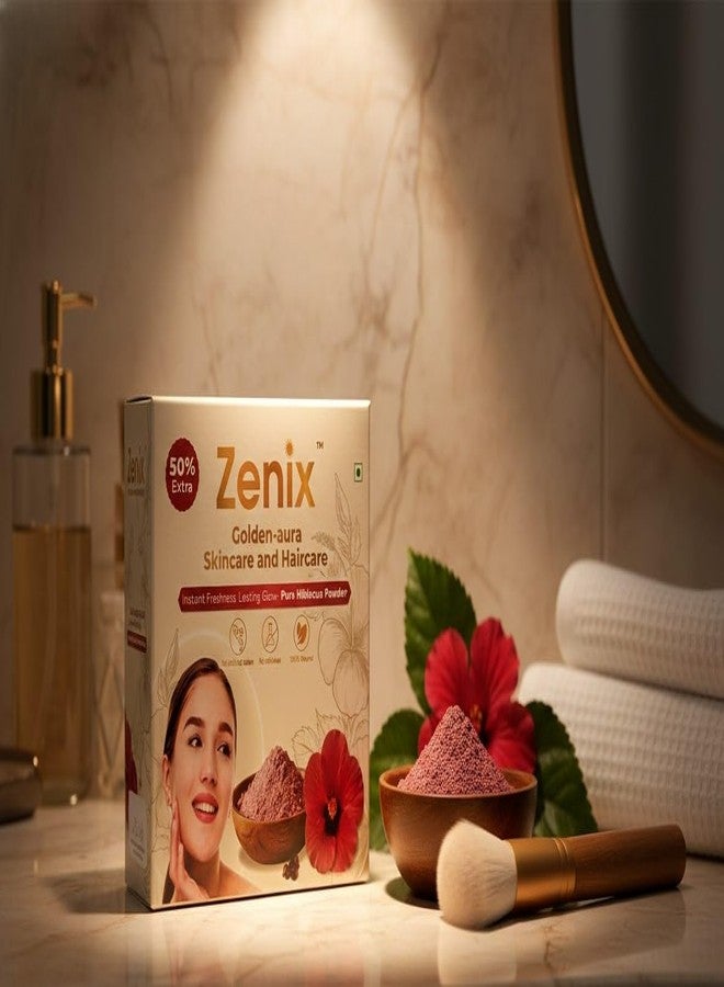 Zenix Golden-Aura Skincare & Haircare Powder | Pure Hibiscus Powder for Instant Freshness & Lasting Glow | Natural Beauty & Hair Nutrition | 50% Extra Value Pack (pack of -1) - Image 3