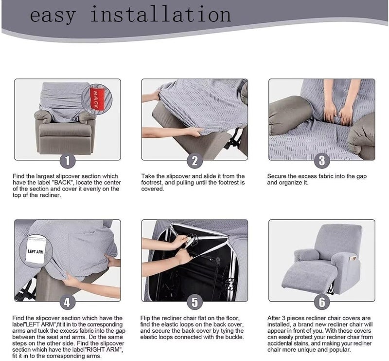 Stretch Recliner Chair Cover: Gray, Universal Fit - Furniture Protector Recliner Sofa Cover for Living Room Decor - Image 5