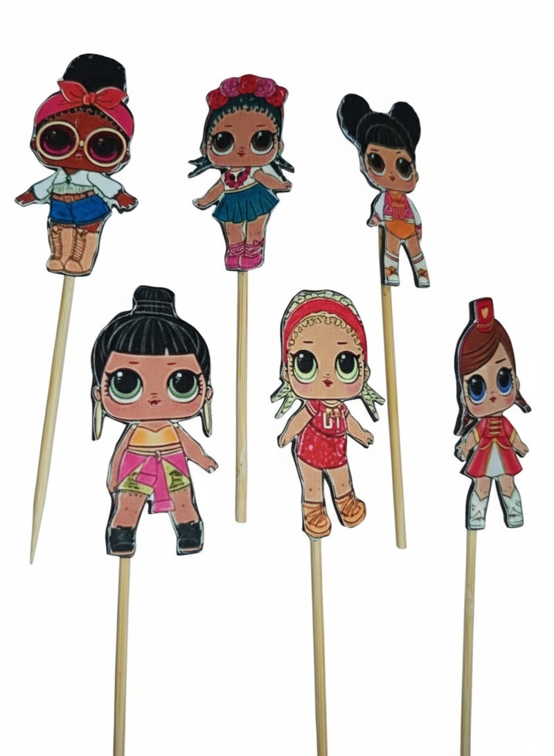 Girl's Dolls Cupcakes Toppers paper cardboard Birthday Party Supplies - 12 Pieces - Image 2