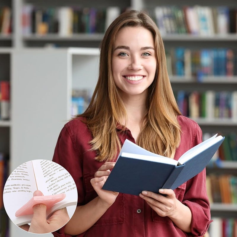حامل الصفحات بالإبهام للقراءة (عبوتان)، علامة تبويب الإبهام بنمط الطاقة، حامل فتح الكتاب، حامل الصفحات بالإصبع، إكسسوارات الكتب لعشاق القراءة (وردي وأخضر زيتوني) - Image 4
