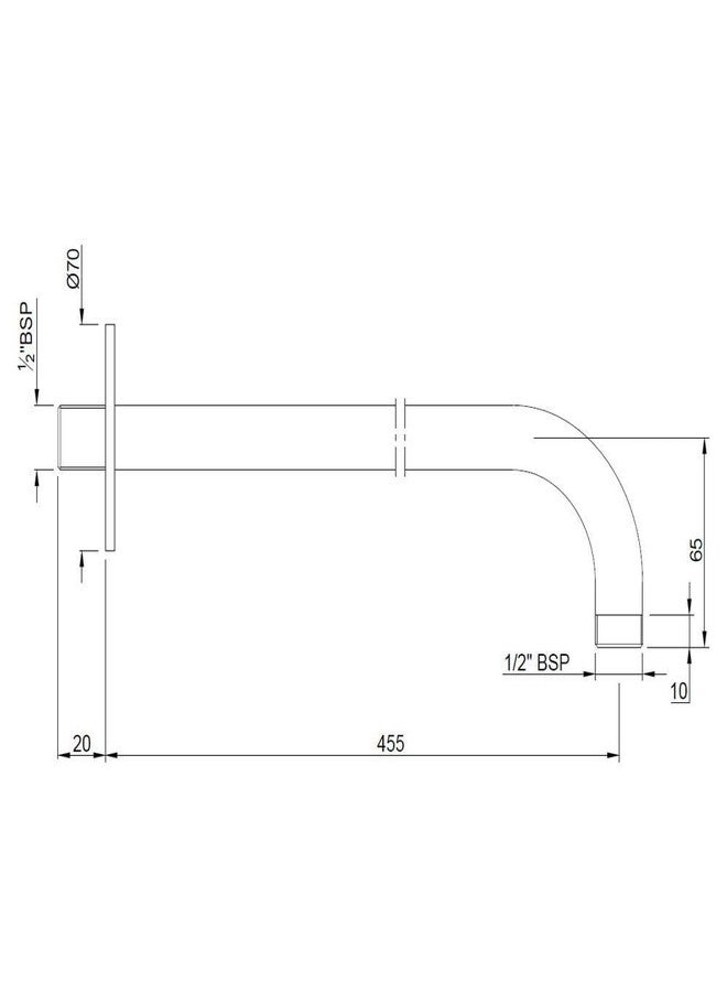 Jaquar Shower Arm - 20mm Dia, 450mm Long Round Shape with 90˚ Bend | Wall Mounted | Blush Gold PVD Finish - Image 2