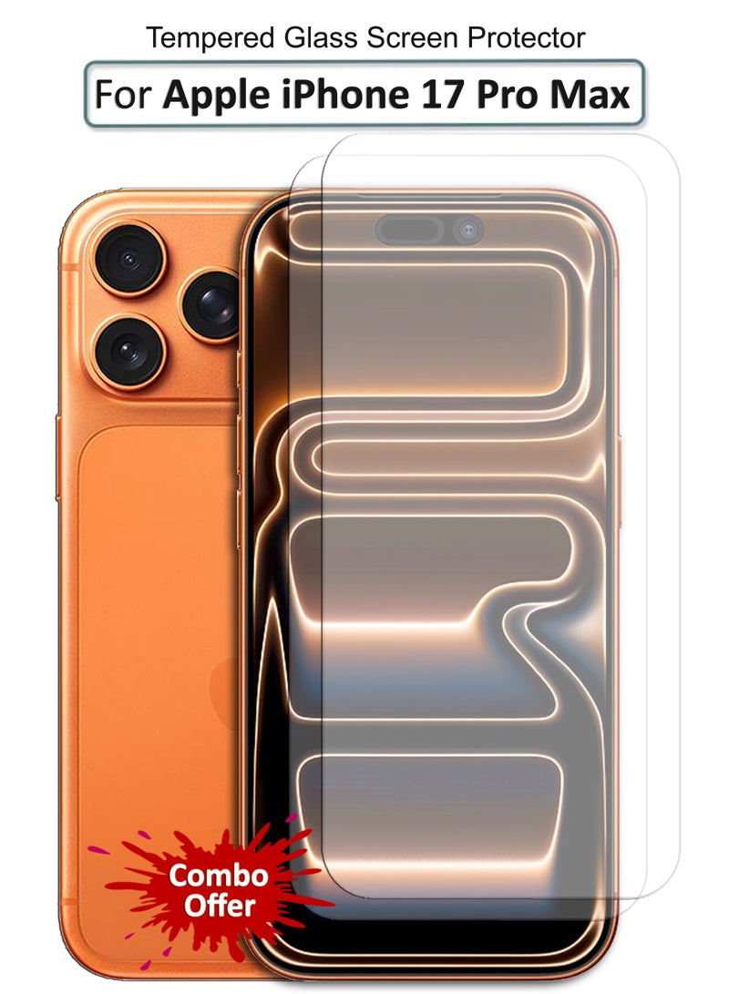 DUSALA For Apple iPhone 17 Pro Max - Combo Pack - Tempered Glass Screen Protector - Delicate Touch , Higher Transparency , Easy to Install ,Anti-scratch and Bubble-free Screen Protector Compatible With Apple iPhone 17 Pro Max - Clear - Image 1