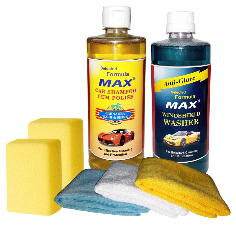 MAX Car Clean & Wash Combo (Pack of 7 Pieces) - Conatins 2 Products of 500 ML Each of Windshield Washer Fluid Concentrate and Car Shampoo, 2 Pieces Foam Applicators and 3 Pieces Microfiber Cloth - Image 5