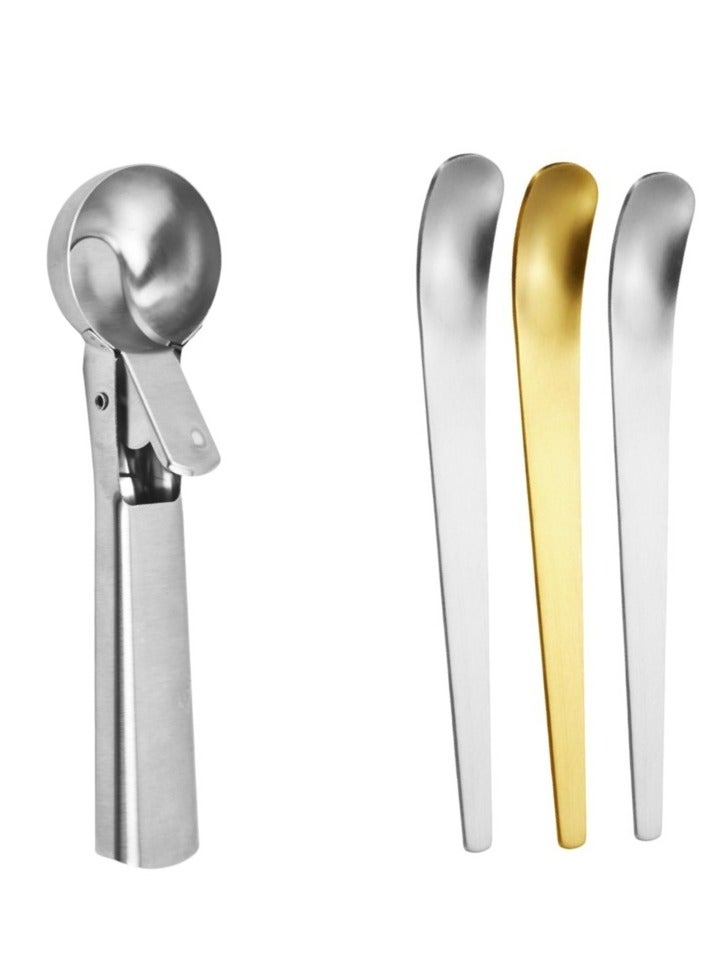 Stainless Steel Ice Cream Scoop and Three Stainless Steel Small Ice Cream Scoops Dessert Scoops  - Image 1