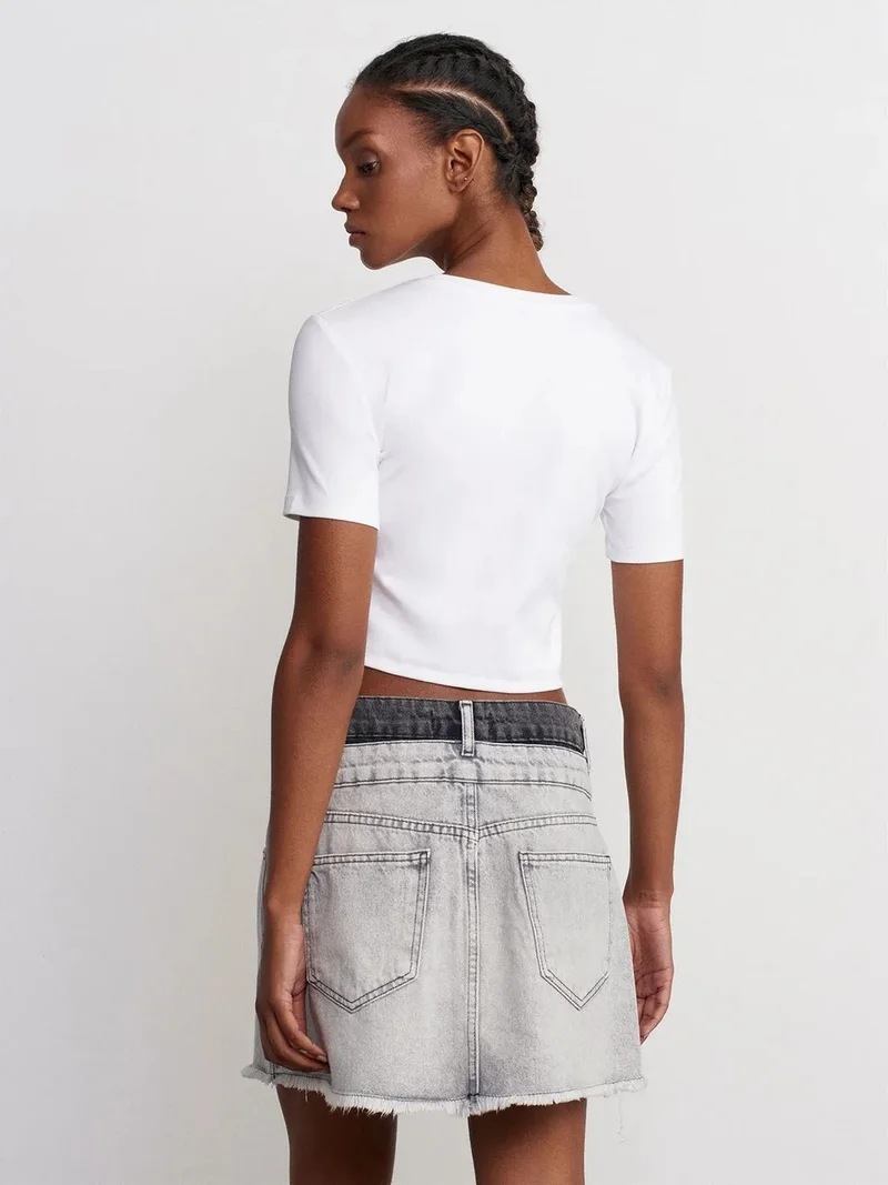 Dilvin DILVIN Women's Mid-Waist Mini Denim Skirt