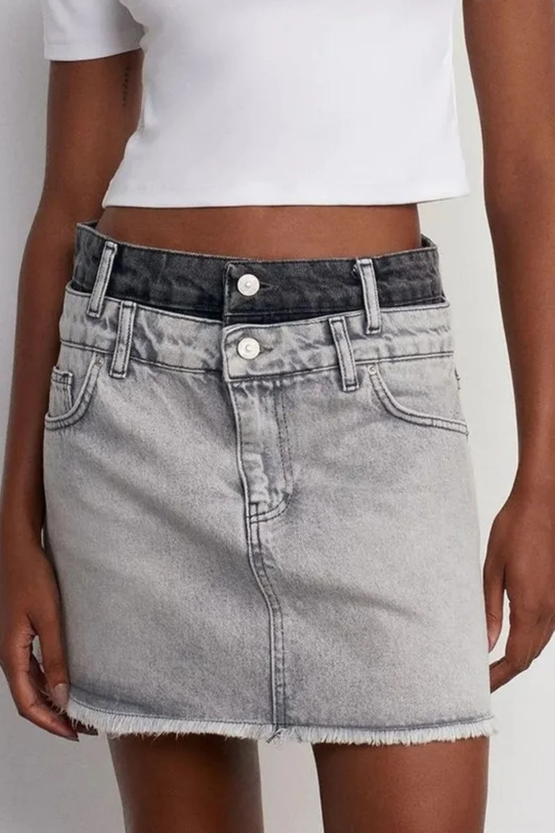 DILVIN Women's Mid-Waist Mini Denim Skirt