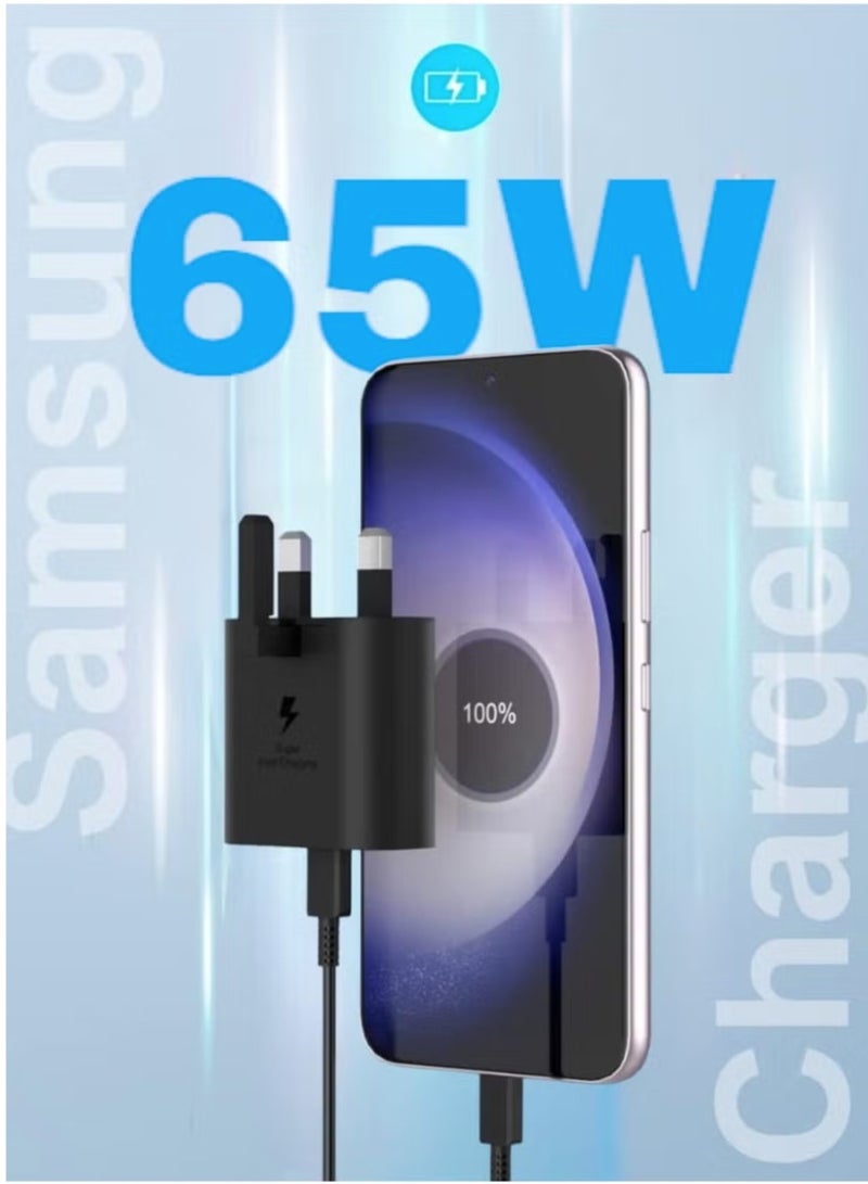 شاحن سريع لهاتف Samsung Galaxy Max 65 وات، رأس شاحن بثلاثة منافذ مع كابل شحن USB Type-C، S23 Ultra S23 Plus S23 S23 S22 Ultra S22 S21 Ultra S21 S21 A54 A53 A52