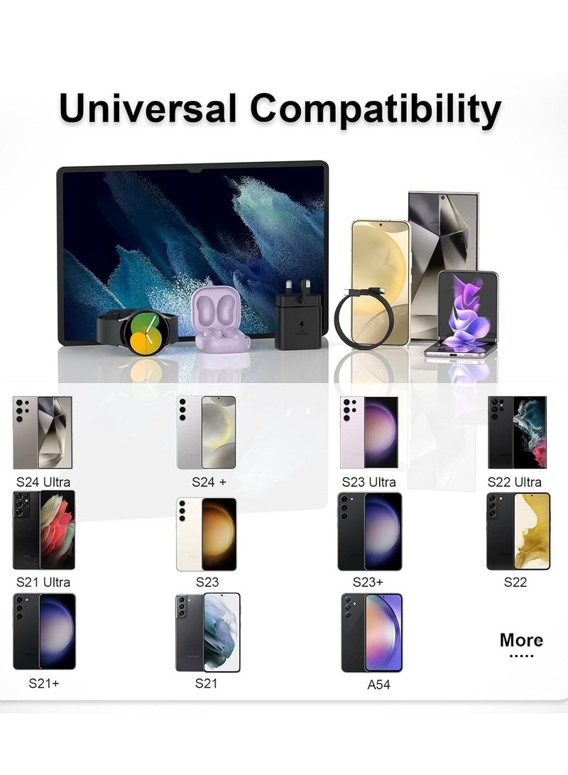 شاحن سريع لهاتف Samsung Galaxy Max 65 وات، رأس شاحن بثلاثة منافذ مع كابل شحن USB Type-C، S23 Ultra S23 Plus S23 S23 S22 Ultra S22 S21 Ultra S21 S21 A54 A53 A52