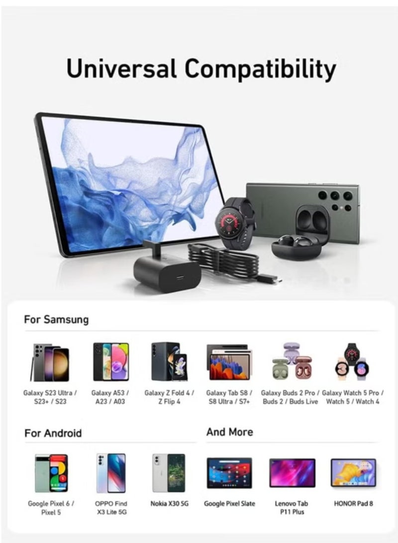شاحن سريع لهاتف Samsung Galaxy Max 65 وات، رأس شاحن بثلاثة منافذ مع كابل شحن USB Type-C، S23 Ultra S23 Plus S23 S23 S22 Ultra S22 S21 Ultra S21 S21 A54 A53 A52
