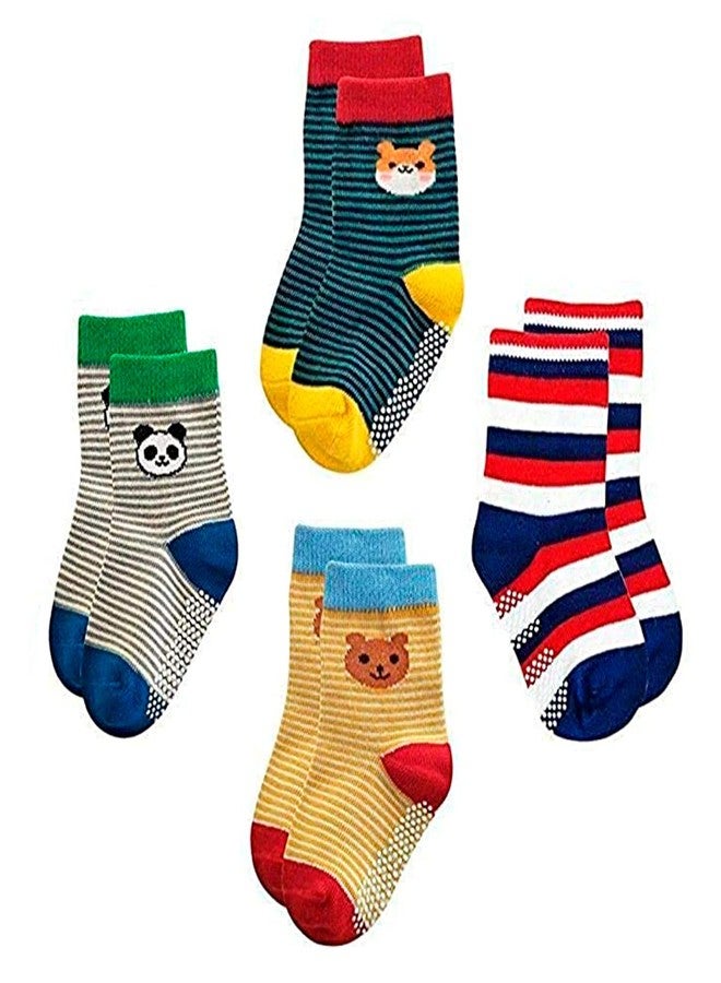 Lookool Baby Socks Pack of 4 - New Born Baby Kids Cotton Grip Socks for Unisex Babies - Soft Organic Multicolor Printed Socks for 6 to 24 Months Baby Boy - Girl - Image 1