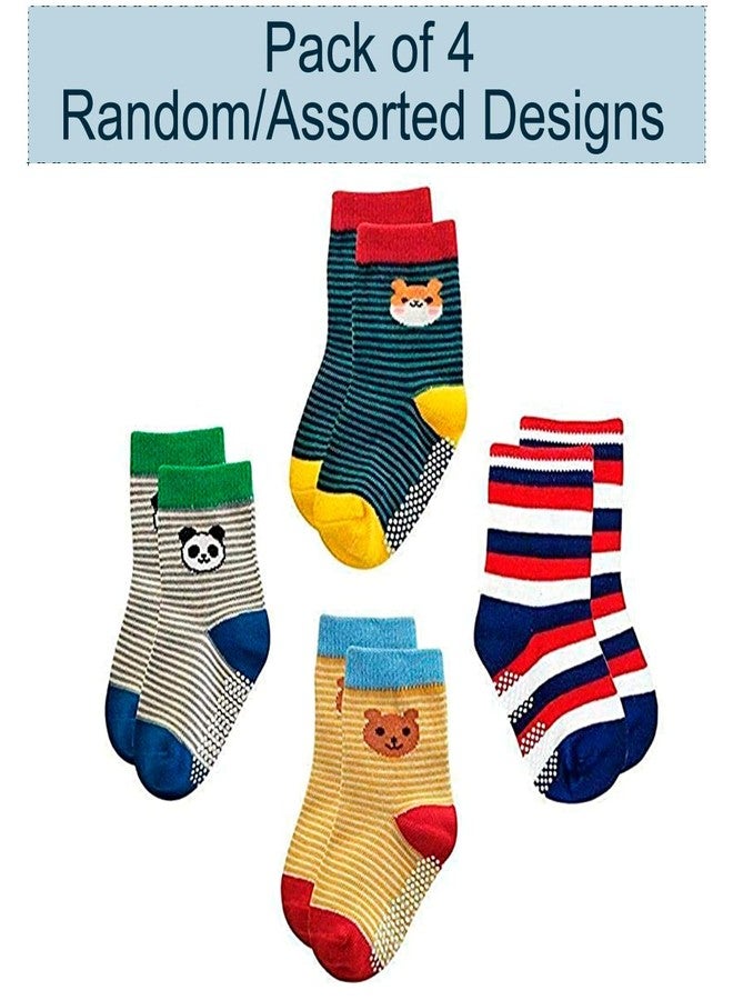 Lookool Baby Socks Pack of 4 - New Born Baby Kids Cotton Grip Socks for Unisex Babies - Soft Organic Multicolor Printed Socks for 6 to 24 Months Baby Boy - Girl - Image 2