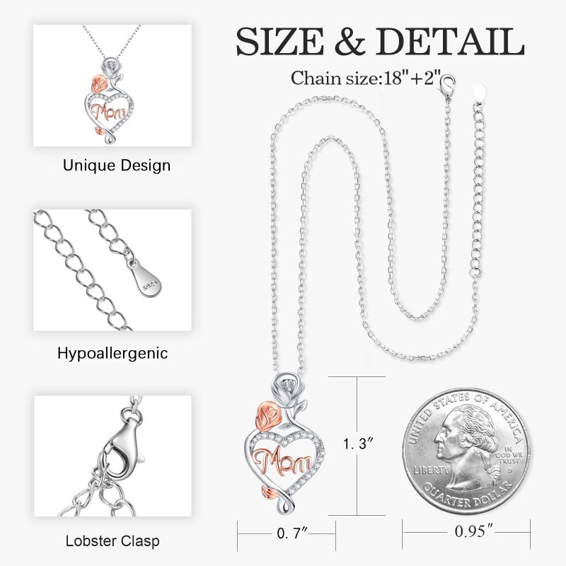 Desimtion Infinity Heart Necklace for Mom, Silver Rose Pendant with Adjustable Chain, Mothers Day Birthday Gift from Daughter, Son, Grandma - Image 5