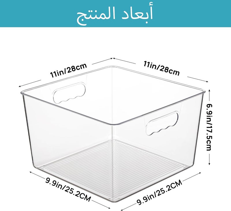 Vtopmart 4 Pack Extra Large Clear Plastic Storage Bins,11x11 Cube Acrylic Organizer Square Containers with Handle for Pantry,Closet,LaundryRoom,Kitchen,Bathroom,UnderSink Organization - Image 2