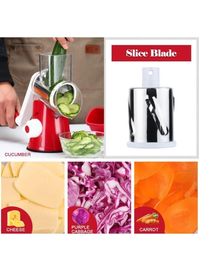 Rotary Cheese Grater Hand Crank with 3 Blades Kitchen Shredder Speed Mandolin Slicer Nut Grinder with Handle and Drum Blades for Cheese, Vegetable, Walnut, Chocolate, Potato, Carrot