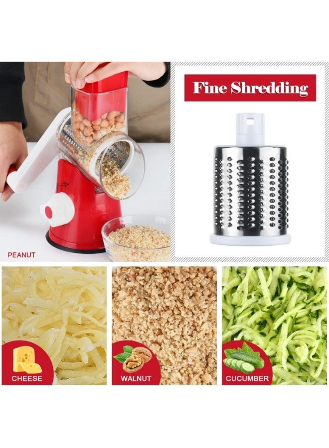 Rotary Cheese Grater Hand Crank with 3 Blades Kitchen Shredder Speed Mandolin Slicer Nut Grinder with Handle and Drum Blades for Cheese, Vegetable, Walnut, Chocolate, Potato, Carrot