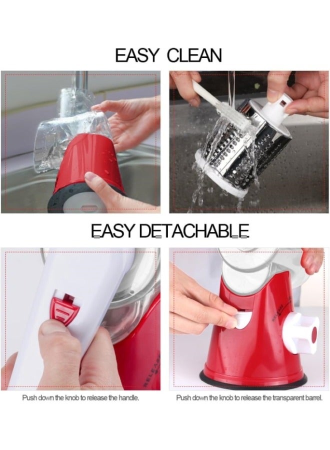 Rotary Cheese Grater Hand Crank with 3 Blades Kitchen Shredder Speed Mandolin Slicer Nut Grinder with Handle and Drum Blades for Cheese, Vegetable, Walnut, Chocolate, Potato, Carrot