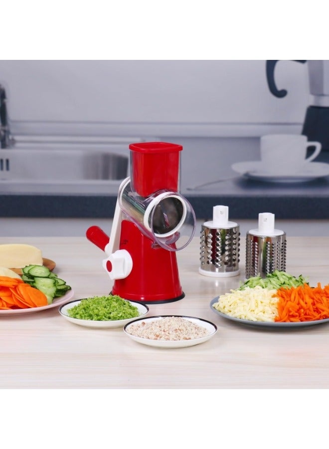 Rotary Cheese Grater Hand Crank with 3 Blades Kitchen Shredder Speed Mandolin Slicer Nut Grinder with Handle and Drum Blades for Cheese, Vegetable, Walnut, Chocolate, Potato, Carrot
