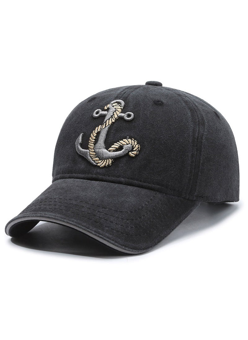 Generic Chic Anchor Embroidery Baseball Cap Unisex Denim Red  - Image 4