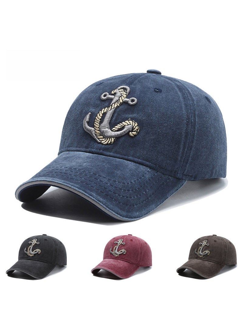 Generic Chic Anchor Embroidery Baseball Cap Unisex Denim Red  - Image 5
