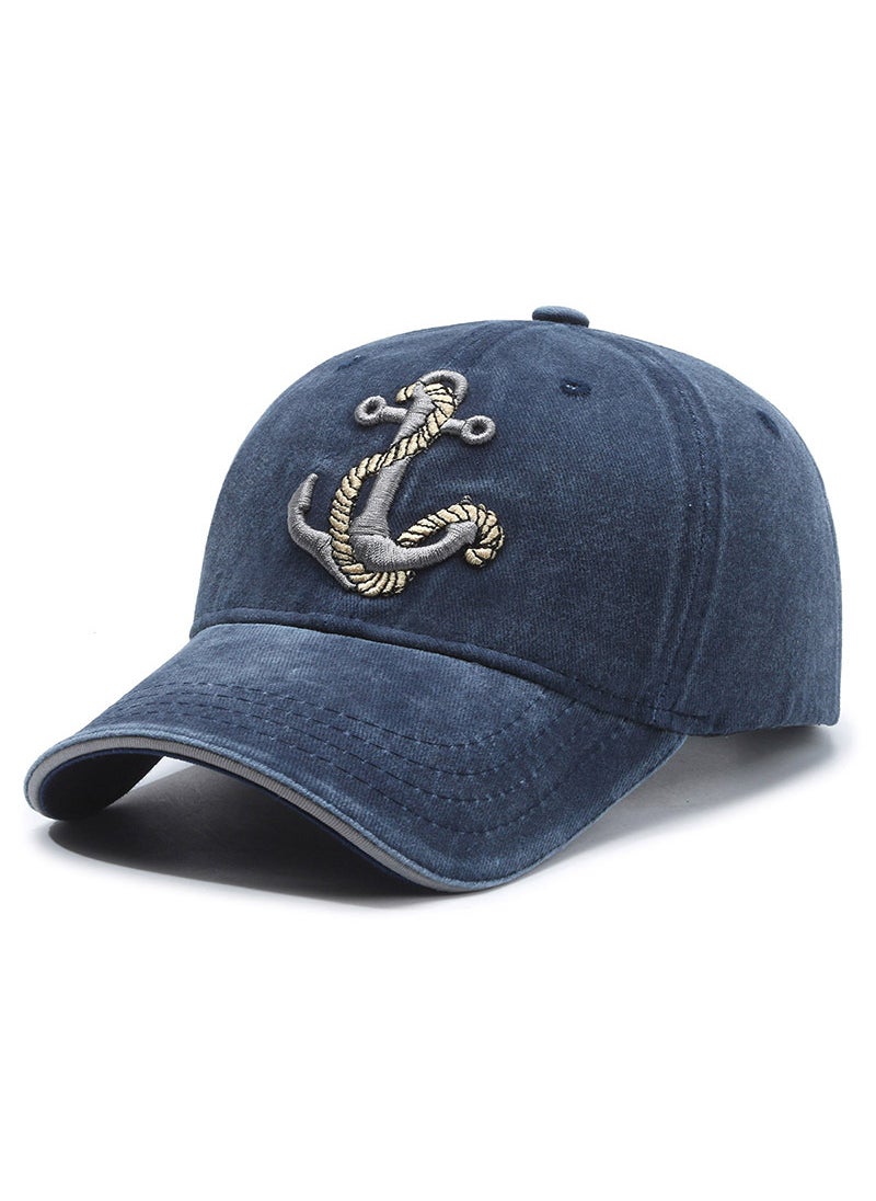 Generic Chic Anchor Embroidery Baseball Cap Unisex Denim Red  - Image 2
