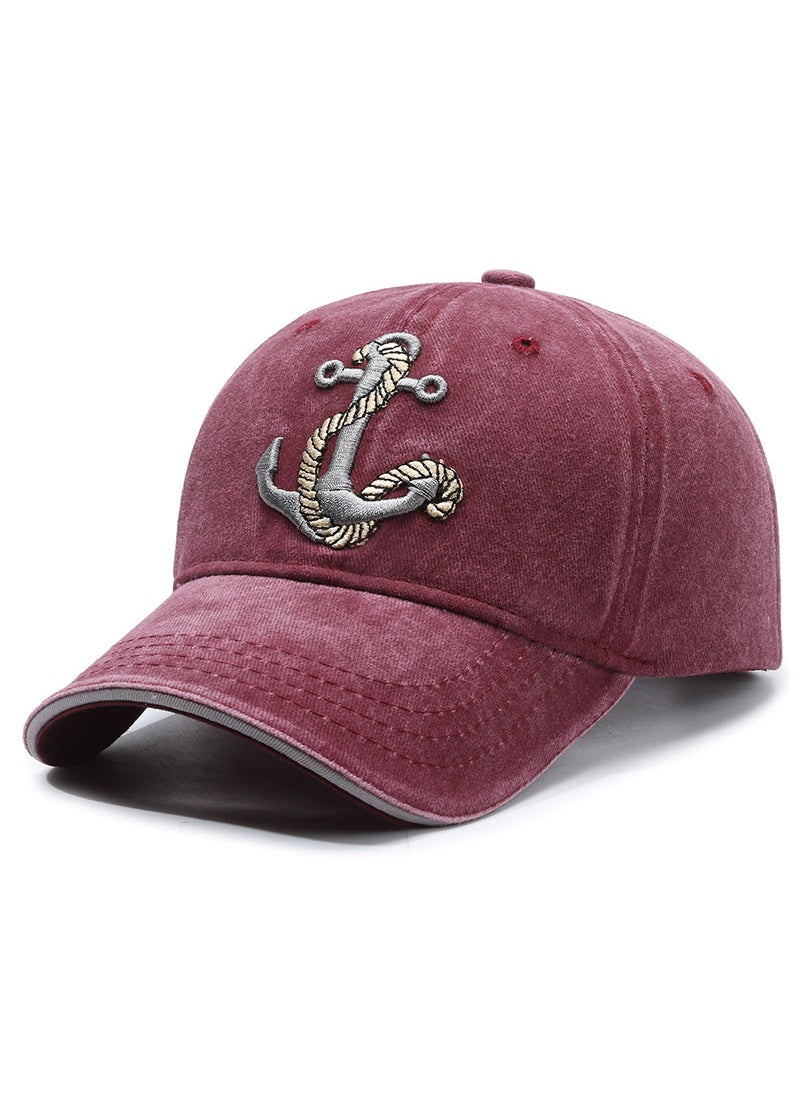 Generic Chic Anchor Embroidery Baseball Cap Unisex Denim Red  - Image 1