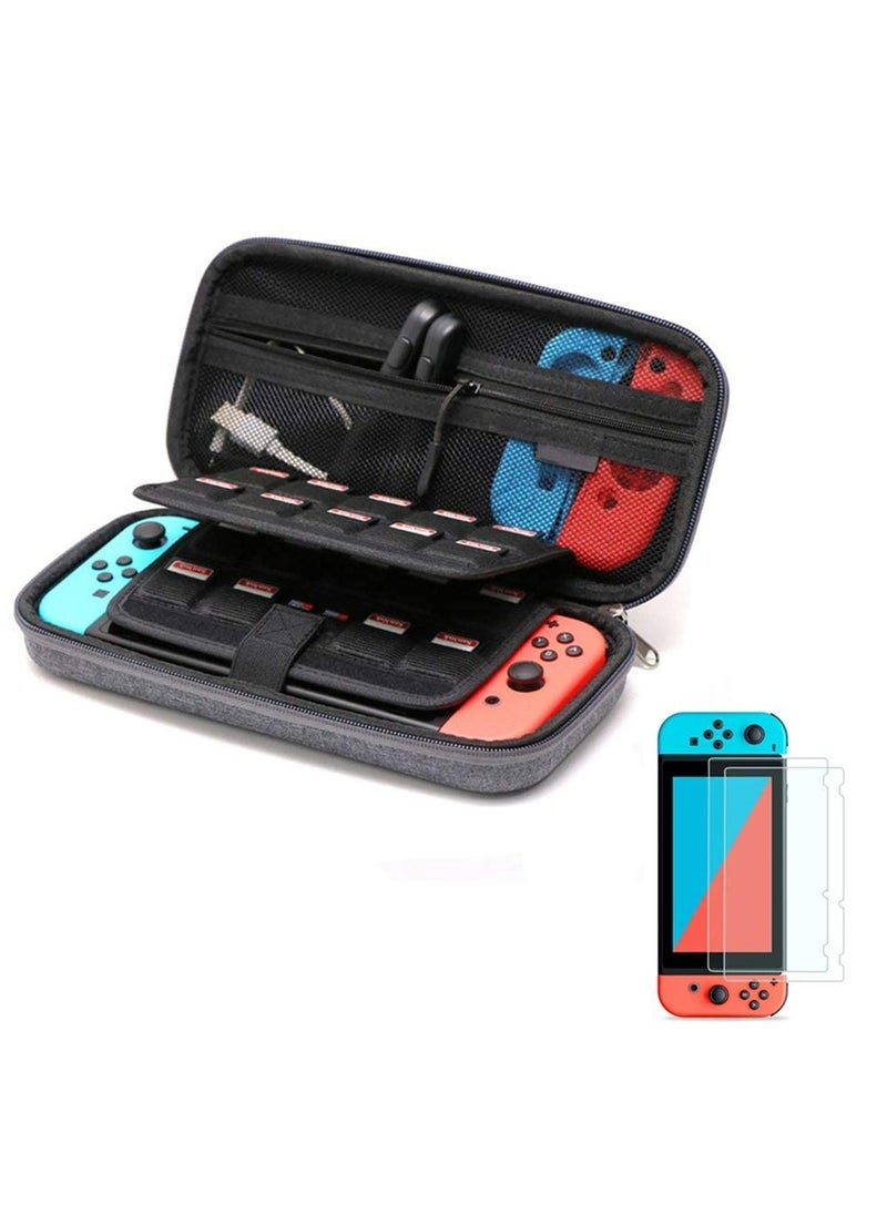 Generic Carrying Case Compatible with Nintendo Switch/Switch OLED/Switch Lite with 2 Pack Tempered Glass Screen Protectors, Waterproof Design with 10 Game Card Slots & Accessory Pocket for Travel  - Image 1