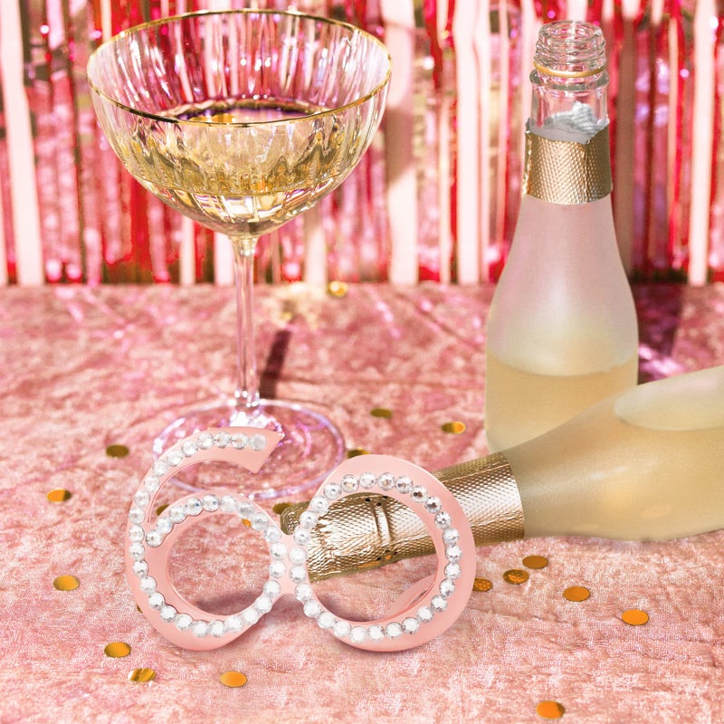 Pagather 60th Birthday Glasses - 6 Pairs Rose Gold 60 Years Old Glasses with Rhinestones Frame, Funny Plastic Costume Photo Booth Props for 60th Anniversary Party Decorations - Image 5
