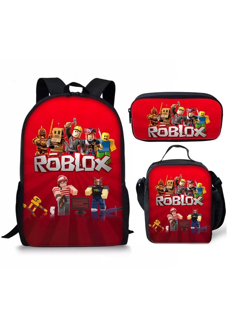 ROBLOX Digital Printing Large Capacity Backpack Three piece Set Lunch Bag Pen Bag Polyester Comfortable Load Reducing Backpack for Students and Children Unisex - Image 1