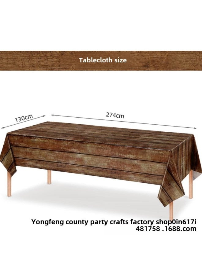 Brown Wood Grain Tablecloth Vintage Farm Theme Party Tablecloth Disposable Wedding Party Table Decoration Supplies-Color:Brown-Specifications:130*274cm - Image 4