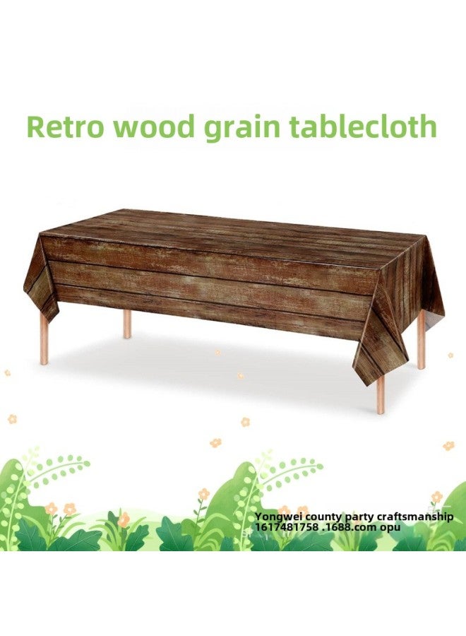 Brown Wood Grain Tablecloth Vintage Farm Theme Party Tablecloth Disposable Wedding Party Table Decoration Supplies-Color:Brown-Specifications:130*274cm - Image 2