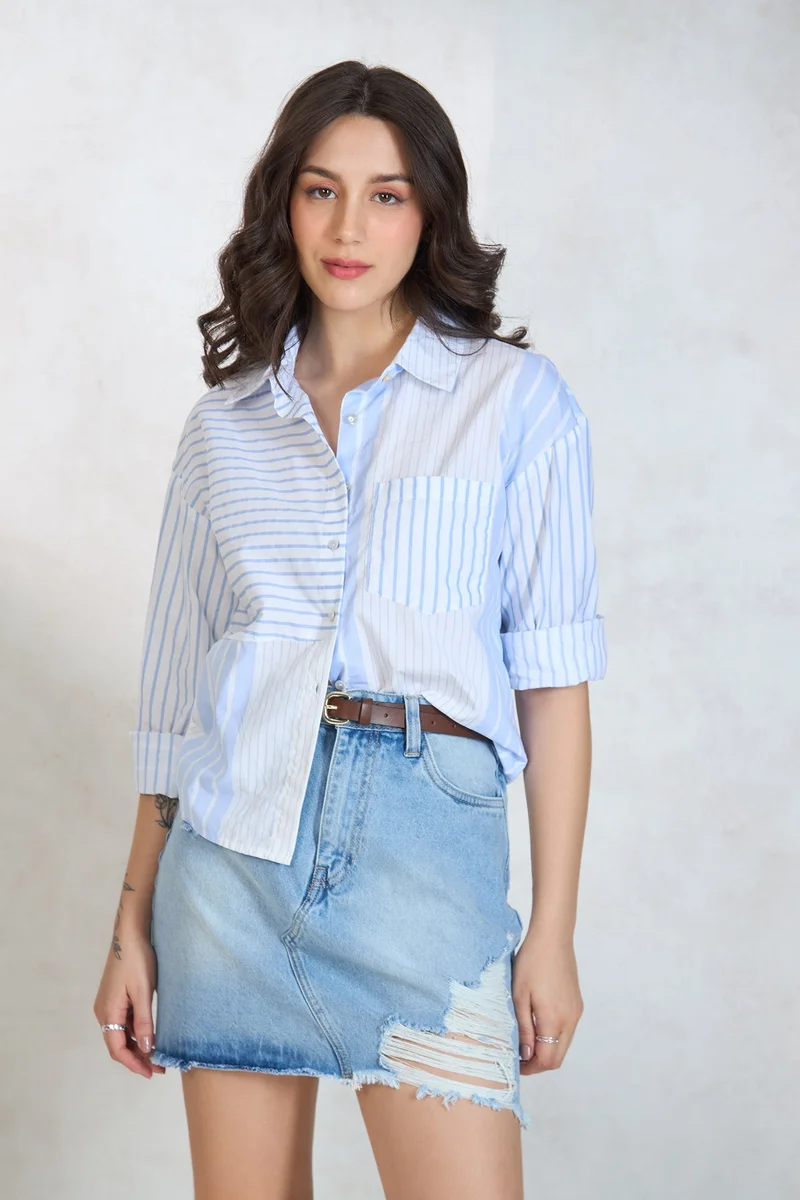 Virgio Cotton Chic Workwear Striped Shirts for Women
