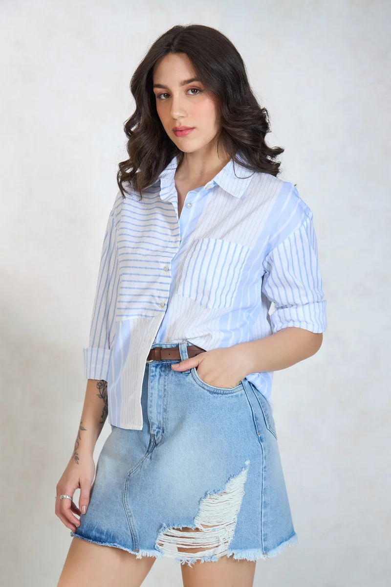 Virgio Cotton Chic Workwear Striped Shirts for Women