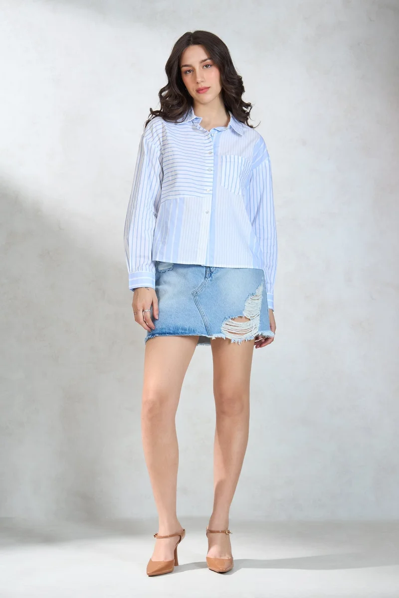 Virgio Cotton Chic Workwear Striped Shirts for Women