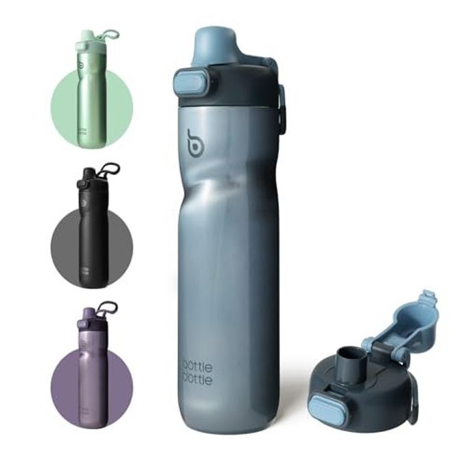 BOTTLE BOTTLE Insulated Water Bottle 24 oz with Handle and Flip Tops Lids Stainless Steel Water Bottle Push Button Lid Leak proof Portable for Running Travel Sports Hiking blue