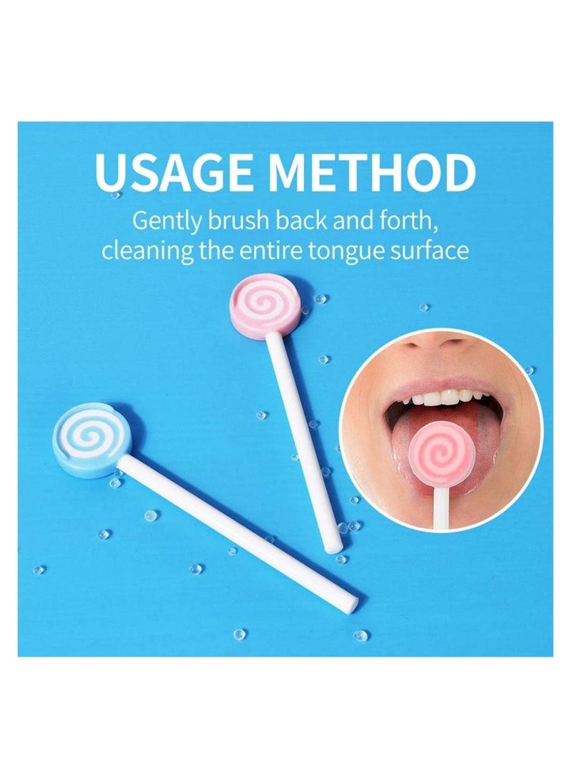 Baby Tongue Cleaner,2Pcs Kids Tongue Scraper Cleaner Set, Lollipop Shape Soft Silicone Tongue Brush with Cover, Infant Oral Cleaning Stick, Baby Oral Cleaner, Reduce Bad Breath