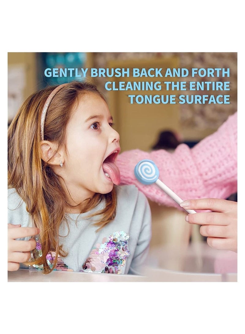 Baby Tongue Cleaner,2Pcs Kids Tongue Scraper Cleaner Set, Lollipop Shape Soft Silicone Tongue Brush with Cover, Infant Oral Cleaning Stick, Baby Oral Cleaner, Reduce Bad Breath