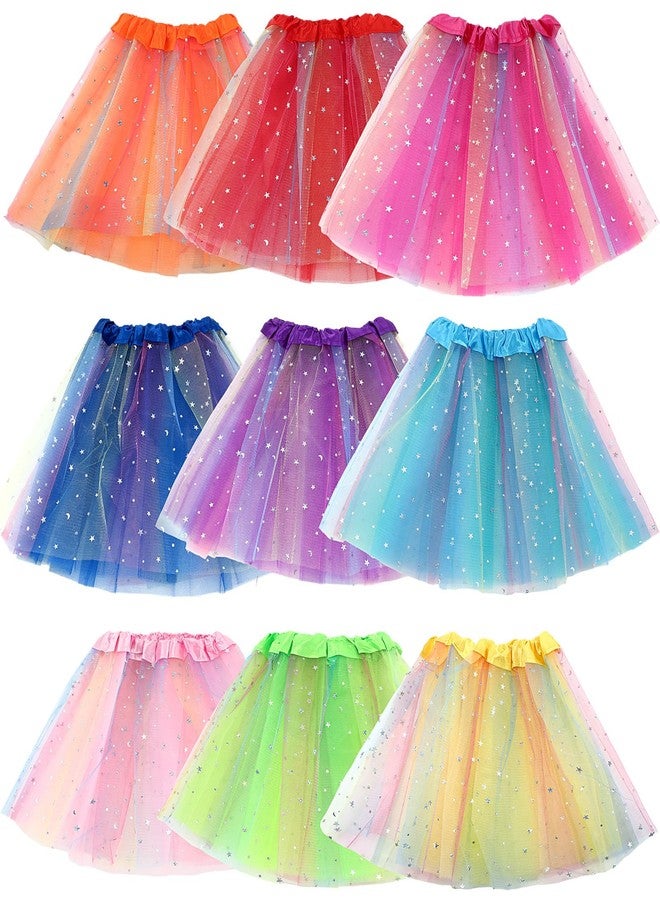 JaGely 9 Pcs Ballet Tutu for Girls Rainbow 3 Layers Fluffy Multicolor Princess Tutu Skirt for Toddler Birthday Party Dresses (Bright Style) - Image 1